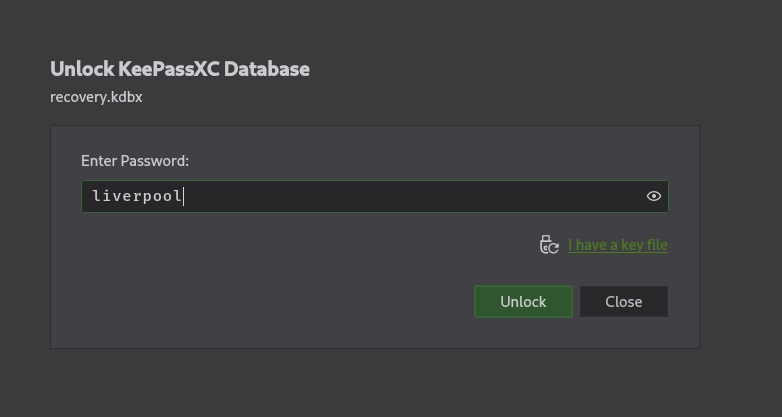 KeePass database contents showing user credentials